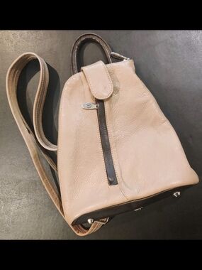 Vint. Valentina Italian Genuine Pebbled Pink/Gray Leather Backpack/Shoulder Bag